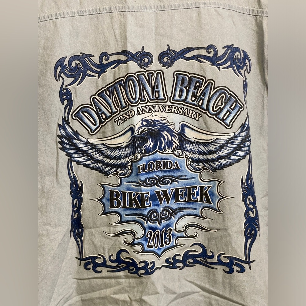 Bikerwear 2013 Daytona Bike Week Denim Shirt Vest Button Up Cut Off Sleeve 2XL